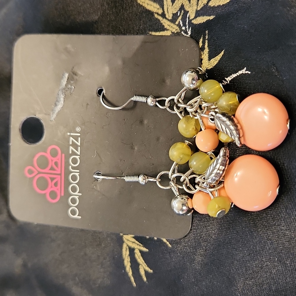 Paparazzi Coral & Green Earrings